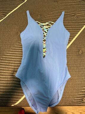 Lilly Pulitzer Light Blue One-Piece Swimsuit with Multicolor Lace-Up Front